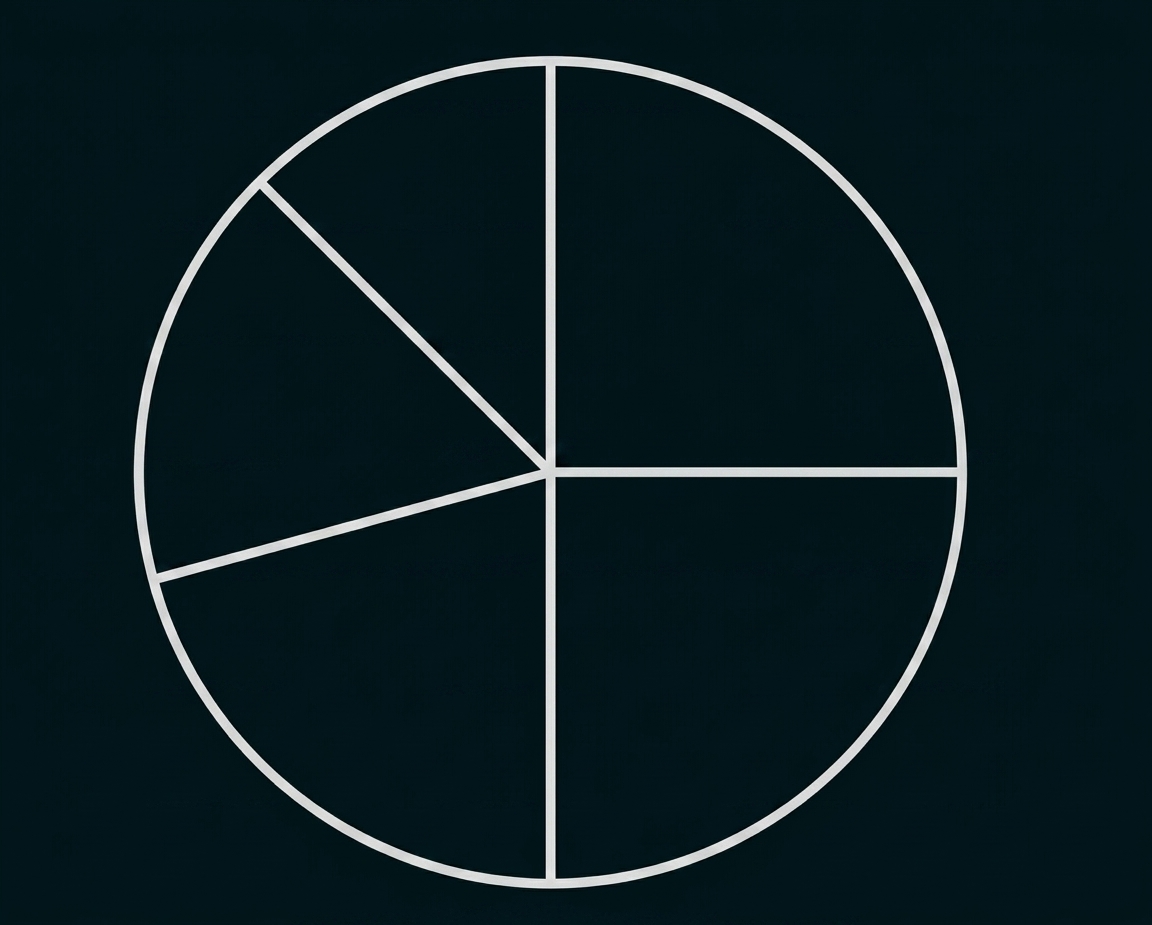 Kreisdiagramm mit mehreren Segmenten in Schwarzweiß